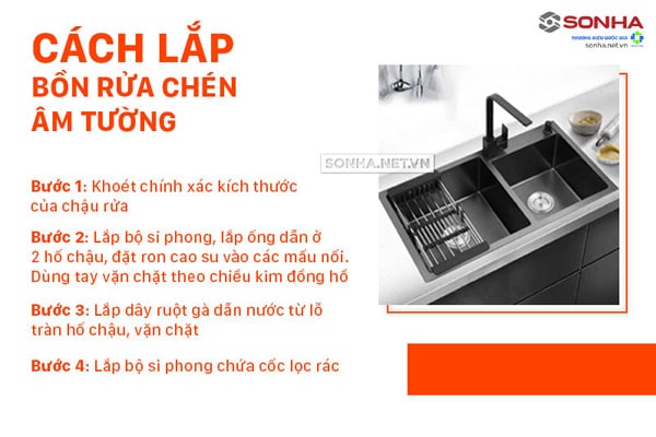 Cách lắp bồn rửa chén âm tường