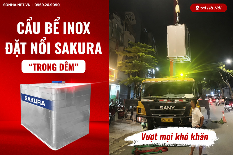 Công trình lắp đặt bể đặt nổi inox Sakura trong đêm cho khách hàng tại Hà Nội