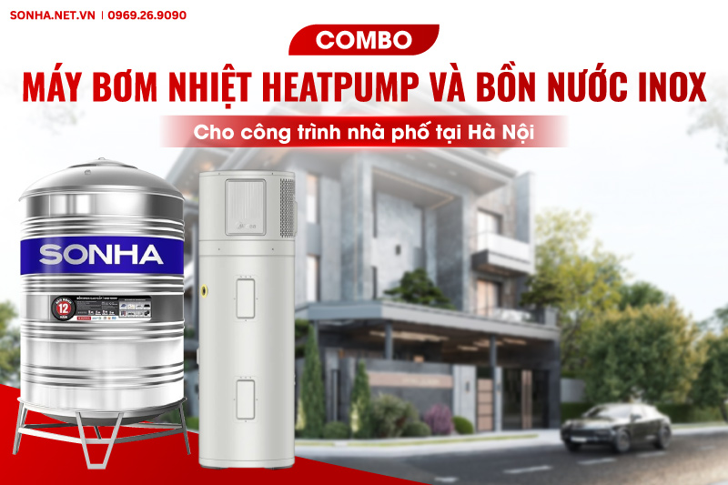 Lắp đặt combo máy bơm nhiệt và bồn nước inox cho nhà phố