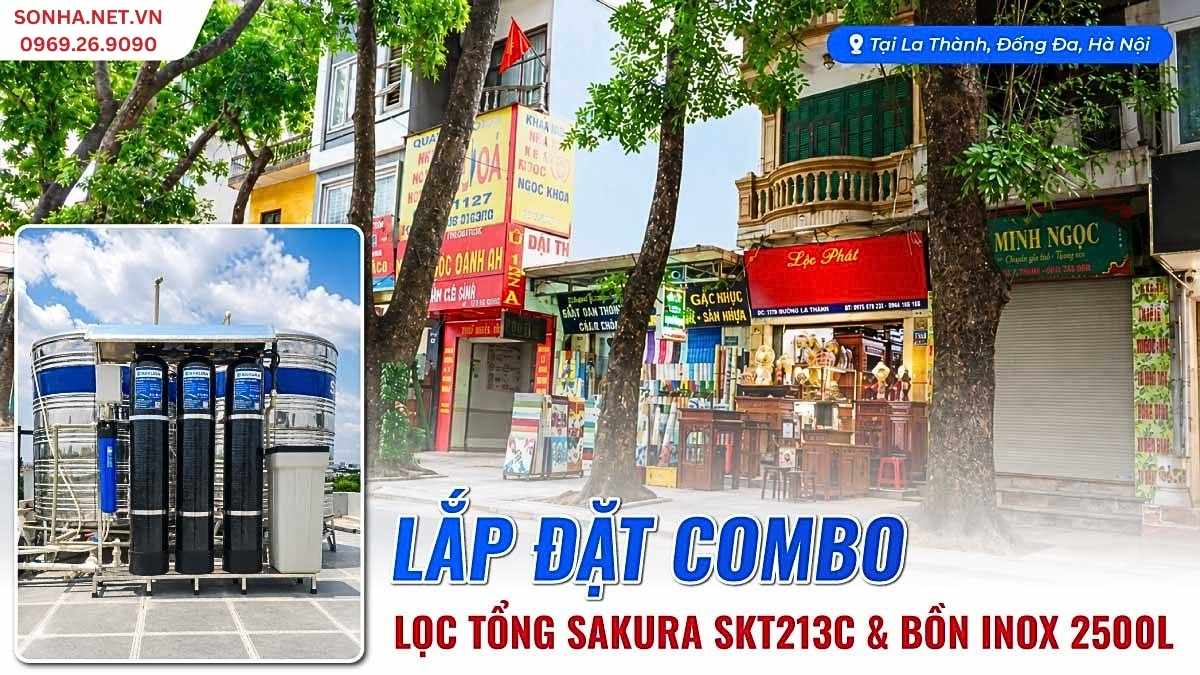 Lắp Đặt Combo Lọc Tổng Sakura SKT213C Và Bồn Inox 2500l Tại La Thành, Hà Nội