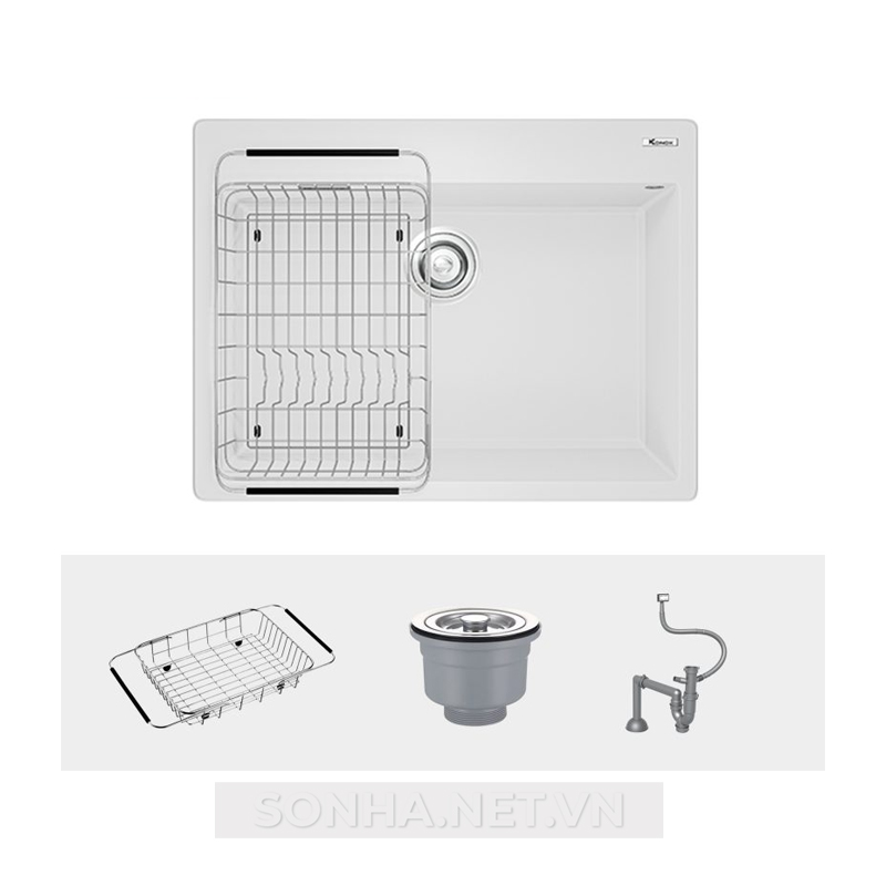 Chậu rửa bát 1 hố, đá Granite Konox sink Ruvita 680 Silver (680x500x200mm)