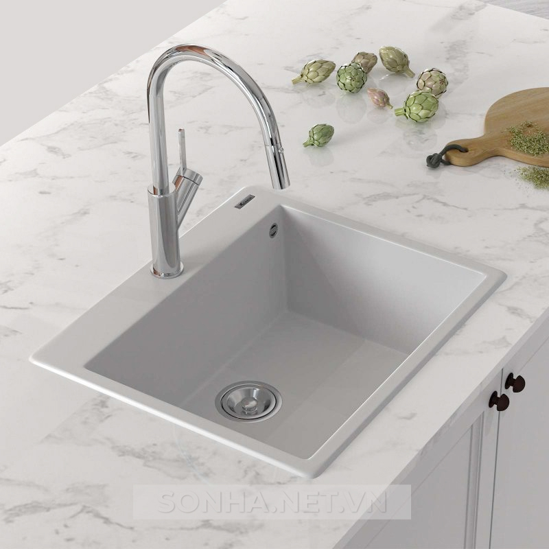 Chậu rửa bát 1 hố, đá Granite Konox sink Ruvita 680 Silver (680x500x200mm)