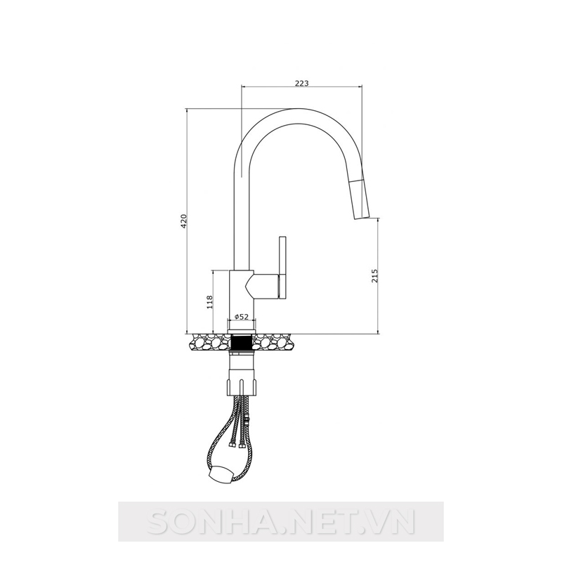 Vòi rửa bát Konox chức năng nóng lạnh rút dây Konox chế độ 2 đường nước ALTO BLACK