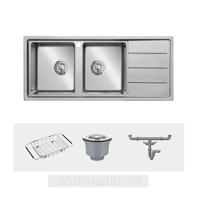 Chậu rửa bát 2 hố, có bàn chờ Konox Turkey Beta 1160 (1160x500x240mm)