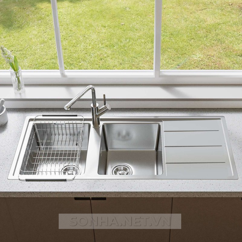 Chậu rửa bát 2 hố, có bàn chờ Konox Turkey Beta 1160 (1160x500x240mm)