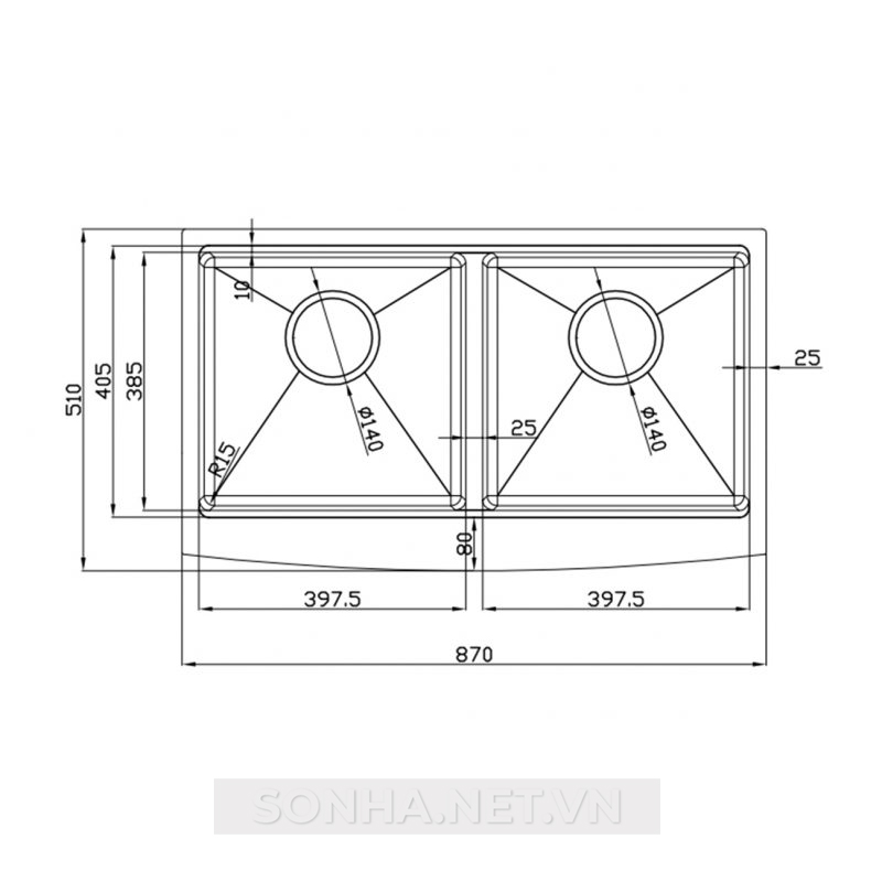 Chậu rửa bát 2 hố, hạ bậc Konox Workstation Sink – Apron Sink KN8751DA Curve