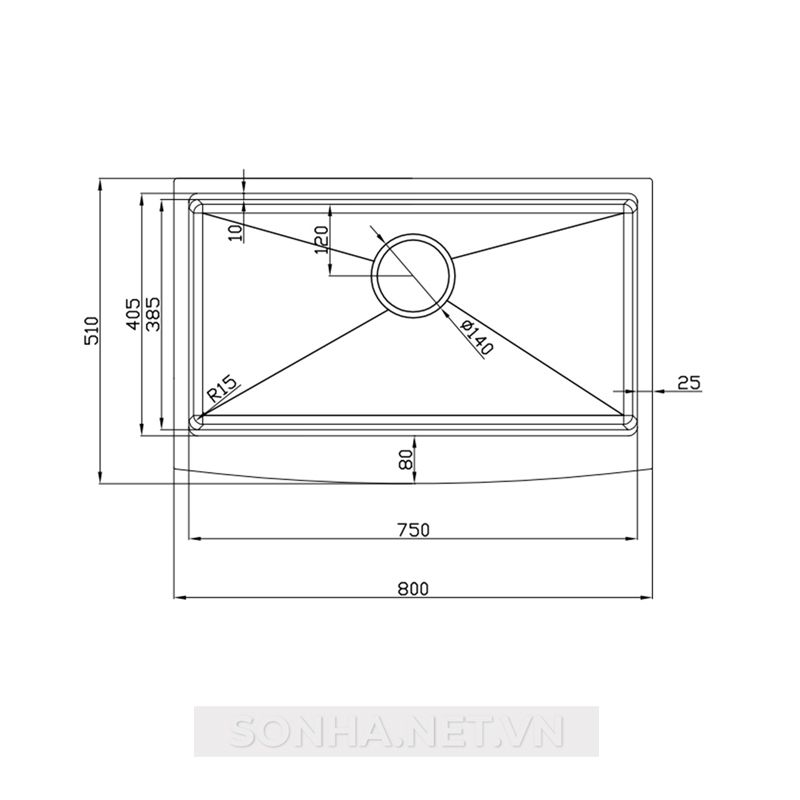 Chậu rửa bát 1 hố Konox Workstation - Apron Sink KN8051AS Curve