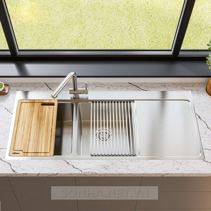 Chậu rửa bát 2 hố, hạ bậc, có bàn chờ Konox Workstation Topmount Sink KN11650TD