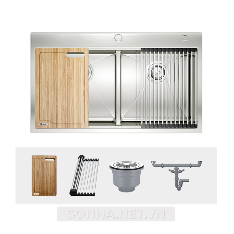 Chậu rửa bát 2 hố, hạ bậc Konox Workstation Topmount Sink KN8850TD