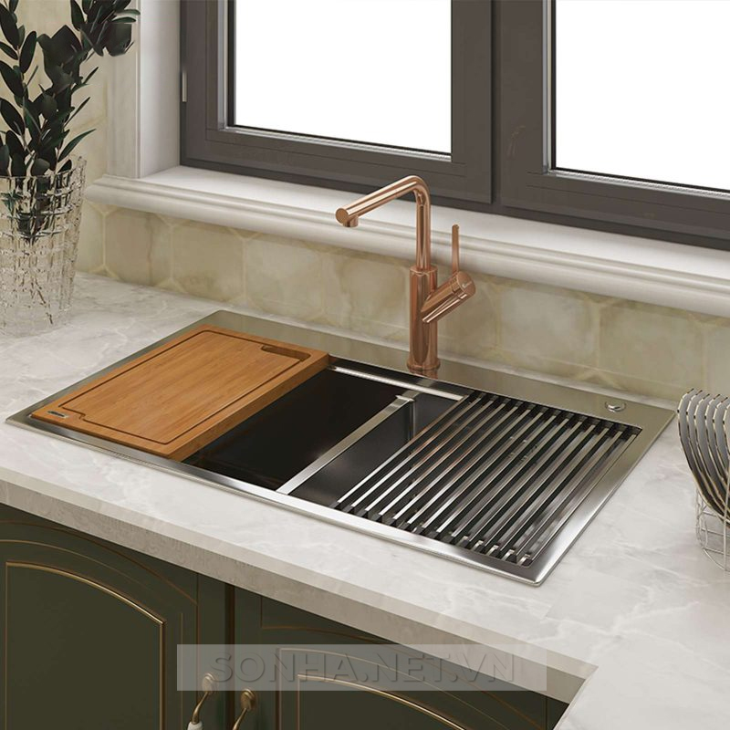 Chậu rửa bát 2 hố, hạ bậc Konox Workstation Topmount Sink KN8850TD