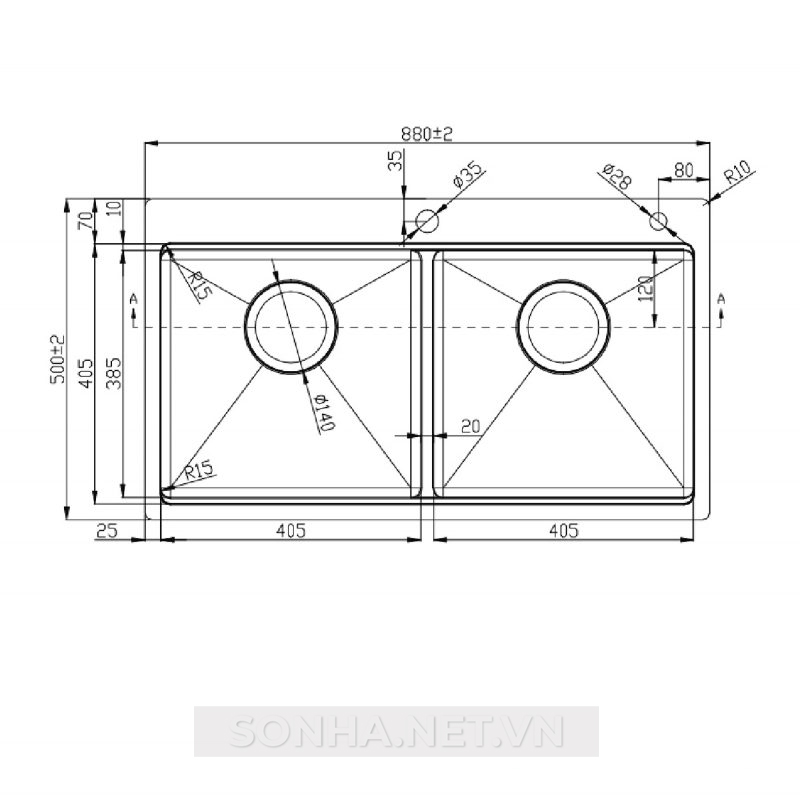 Chậu rửa bát 2 hố, hạ bậc Konox Workstation Topmount Sink KN8850TD
