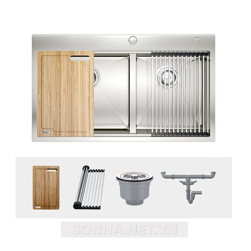 Chậu rửa bát 2 hố, hạ bậc Konox Workstation Topmount Sink KN8250TD