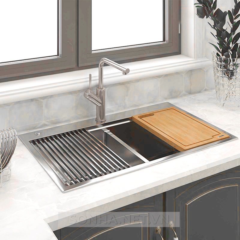 Chậu rửa bát 2 hố, hạ bậc Konox Workstation Topmount Sink KN8250TD