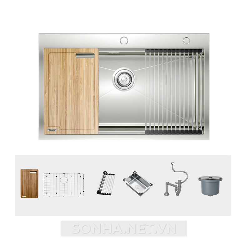 Chậu rửa bát 1 hố, hạ bậc Konox Workstation Topmount Sink KN8050TS (full phụ kiện)