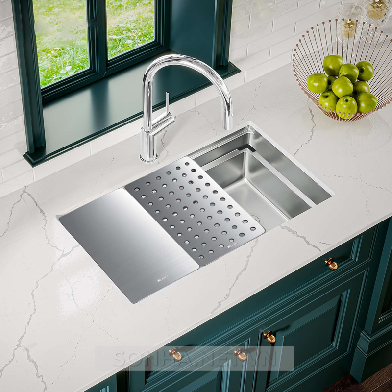 Chậu rửa bát 1 hố, hạ bậc KONOX Workstation Sink-Undermount Sink KN8644SU Dekor