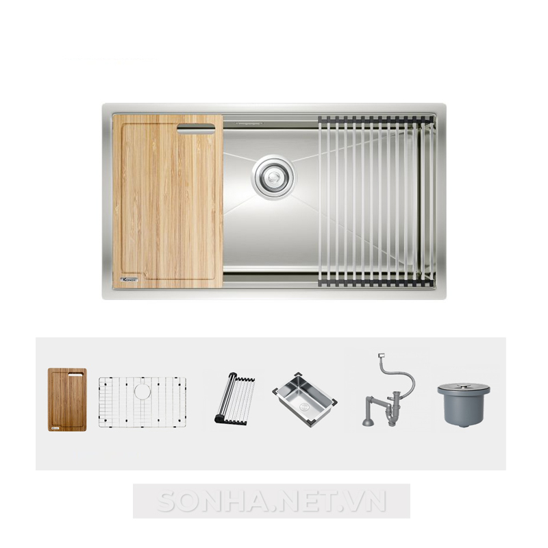 Chậu rửa bát 1 hố, hạ bậc KONOX Workstation Sink-Undermount Sink KN8046SU (Full phụ kiện)