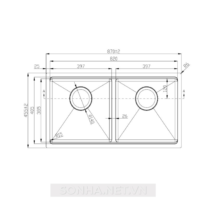 Chậu rửa bát 2 hố, hạ bậc KONOX Workstation Sink-Undermount Sink KN8745DUB