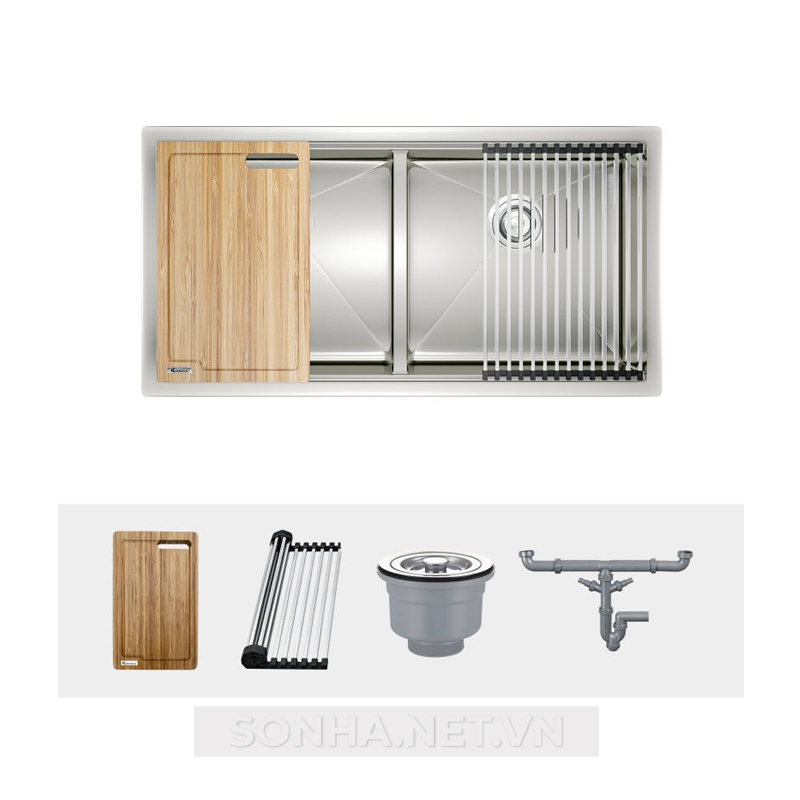 Chậu rửa bát 2 hố, hạ bậc KONOX Workstation Sink-Undermount Sink KN8046DUB