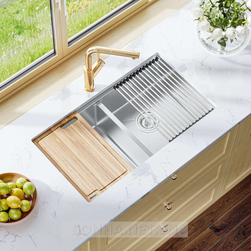 Chậu rửa bát 2 hố, hạ bậc KONOX Workstation Sink-Undermount Sink KN8046DUB