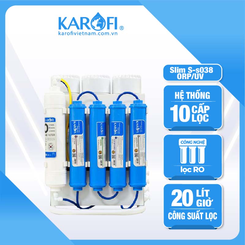 Máy lọc nước Karofi Slim S-s038 + lõi ORP + lõi đèn UV