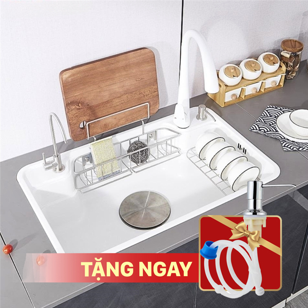 Chậu rửa bát inox 304 phủ nano trắng KAGOL KNT7848 một hố (780x480x240)