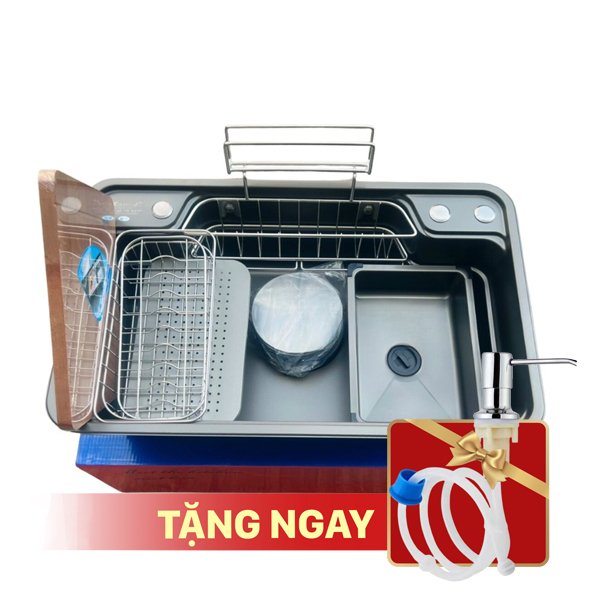 Chậu rửa bát chén inox 304 phủ nano đen KAGOL KND7848N một hố (kt:780x480x240)