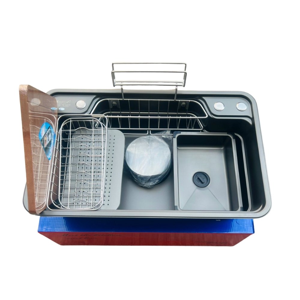 Chậu rửa bát chén inox 304 phủ nano đen KAGOL KND7848N một hố (kt:780x480x240)