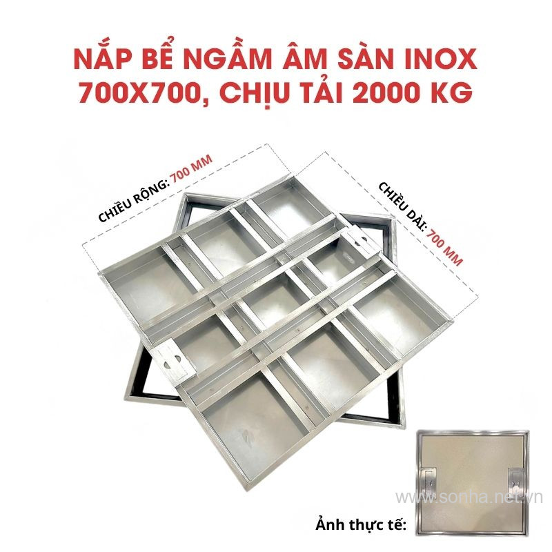 Nắp bể ngầm inox 700x700, chịu tải 2 tấn