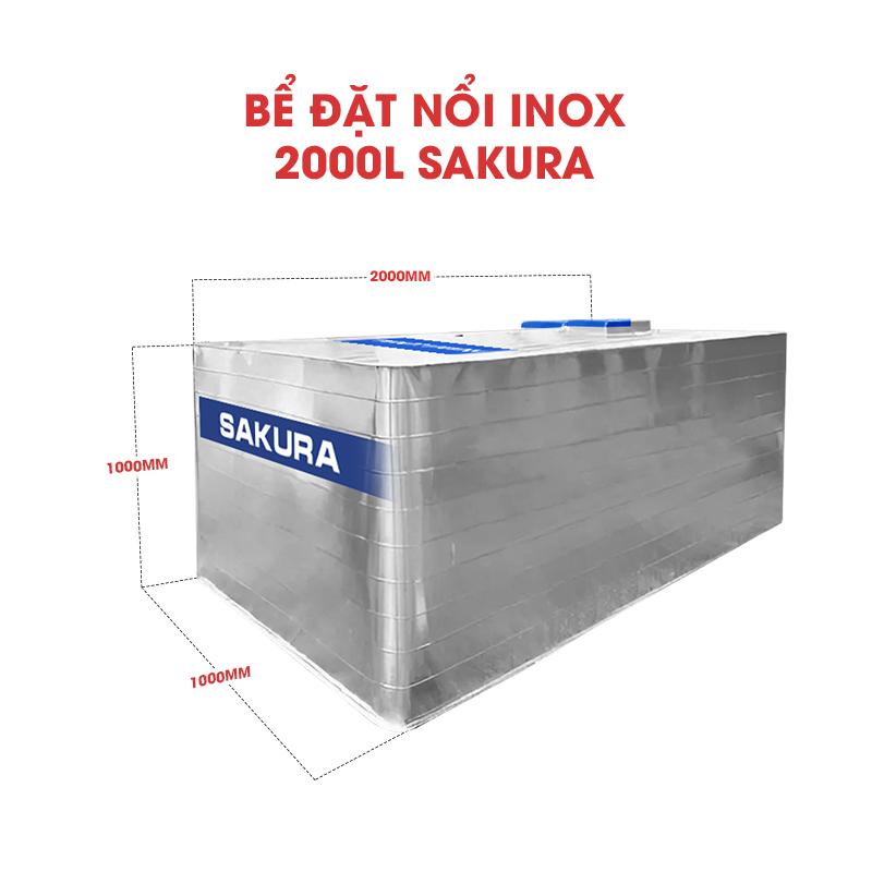 Bể Nước vuông đặt nổi inox Sakura 2000L