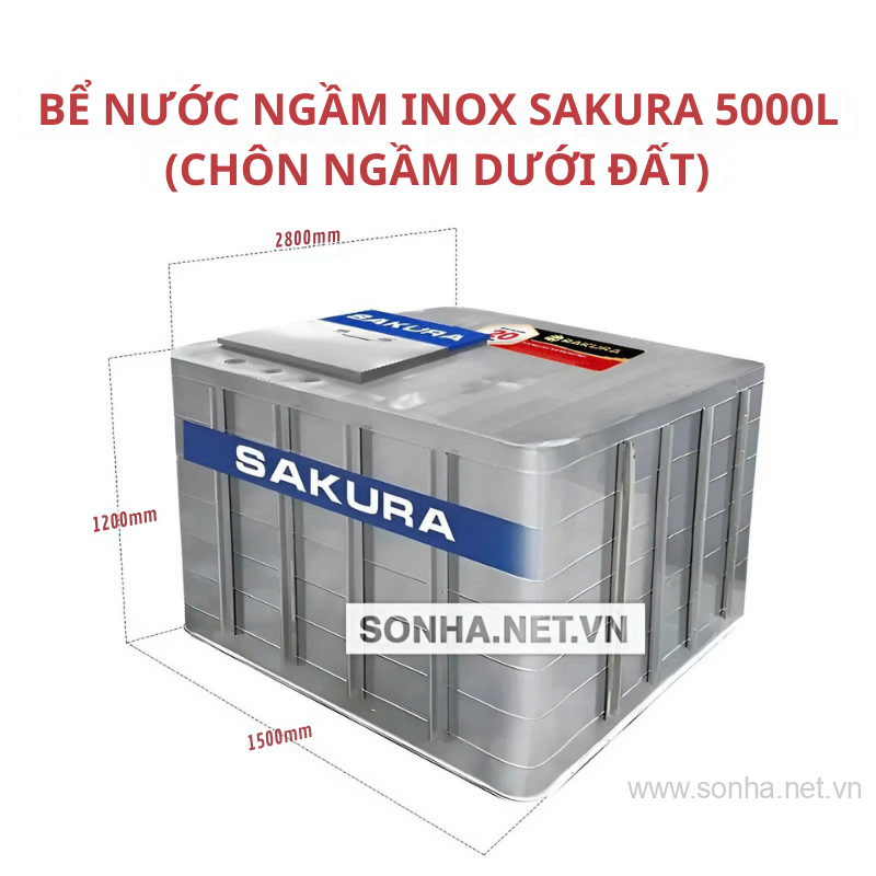 Bể Nước Ngầm Inox Sakura 5000L (Chôn Ngầm Dưới Đất)