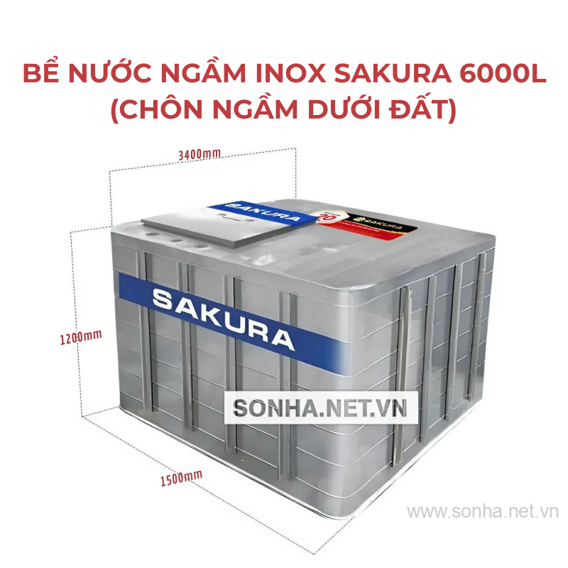 Bể Nước Ngầm Inox Sakura 6000L (Chôn Ngầm Dưới Đất)