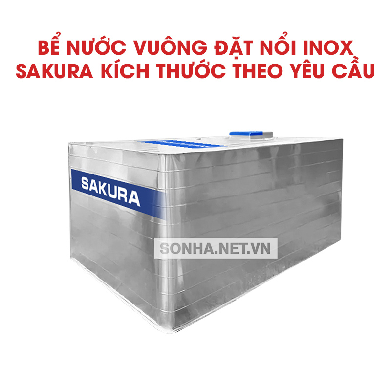 Bể Nước vuông đặt nổi inox Sakura (Kích thước theo yêu cầu)