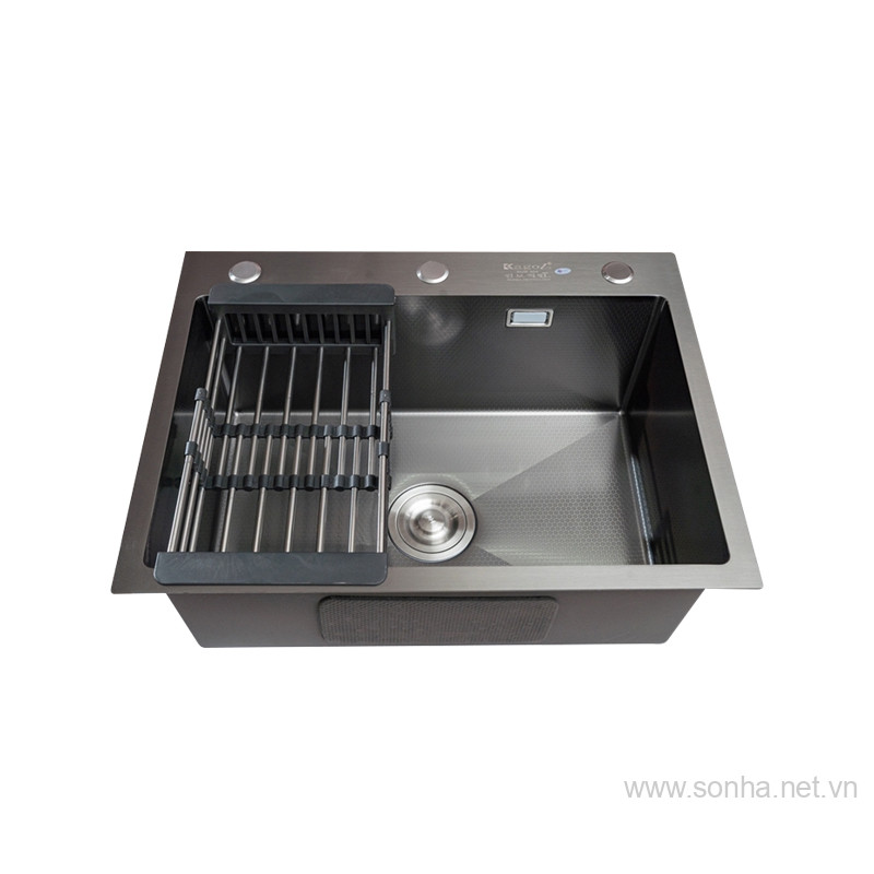 Chậu rửa bát KAGOL KND6845 một hố nano đen (kt: 68x45 cm)