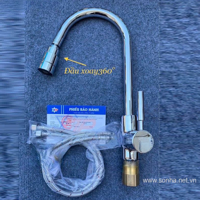 Vòi rửa bát Kagol K28 đồng mạ hai đường nước, đầu xoay 360