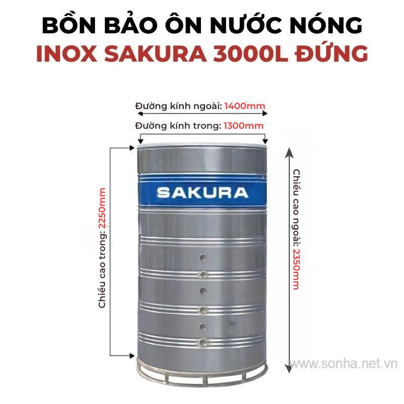Bồn bảo ôn nước nóng inox Sakura 3000L đứng