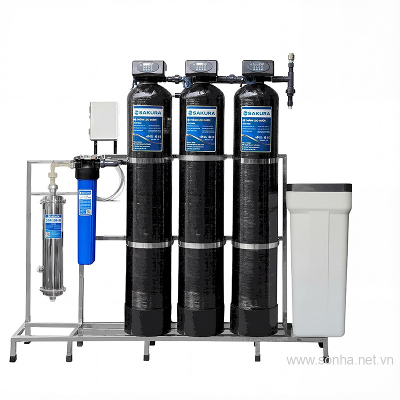 Máy lọc nước 3 cột áp lực tự động sục rửa có màng siêu lọc UF Sakura SKUF213C