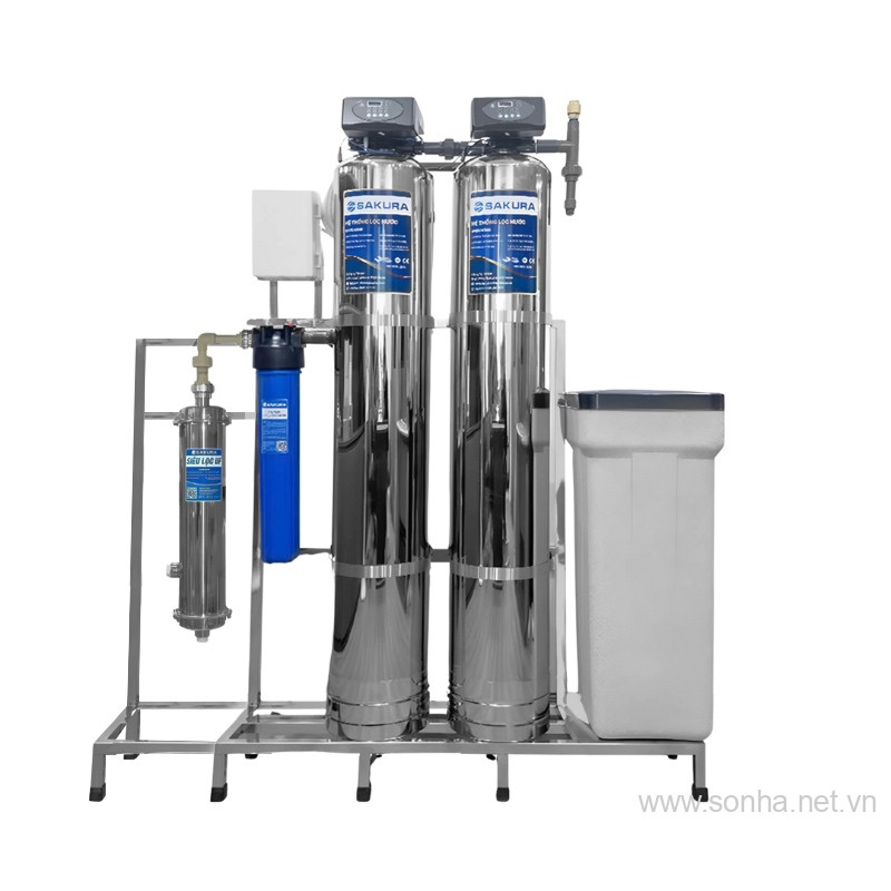 Máy lọc nước 2 cột inox 304 áp lực tự động sục rửa có màng siêu lọc UF Sakura SKUF212I