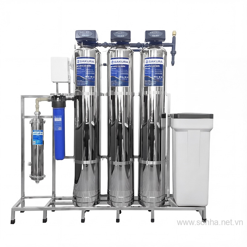 Máy lọc nước 3 cột inox 304 áp lực tự động sục rửa có màng siêu lọc UF Sakura SKUF213I