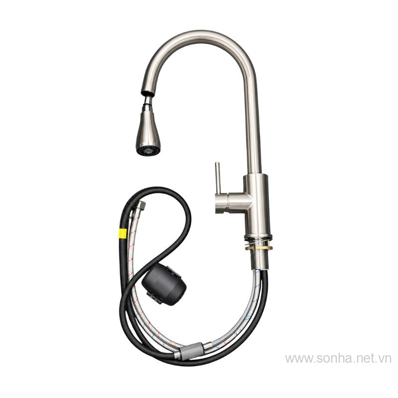 Vòi Rửa Bát Nóng Lạnh Inox,Cần Cứng,Vòi Rút Đầu Tròn Moomton MT378-1B