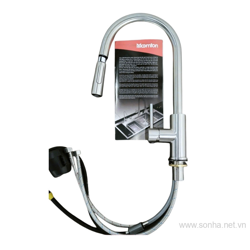 Vòi Rửa Bát Nóng Lạnh Inox,Cần Cứng,Vòi Rút Đầu Tròn Moonton MT378-1B