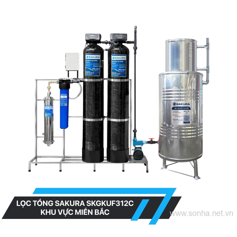 Hệ thống lọc nước giếng khoan 2 cột áp lực tự động sục rửa có màng siêu lọc UF Sakura SKGKUF312C