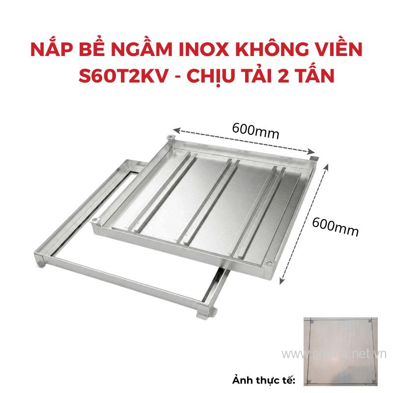 Nắp bể ngầm inox 304 âm sàn không viền Sakura S60T2KV, chịu tải 2 tấn