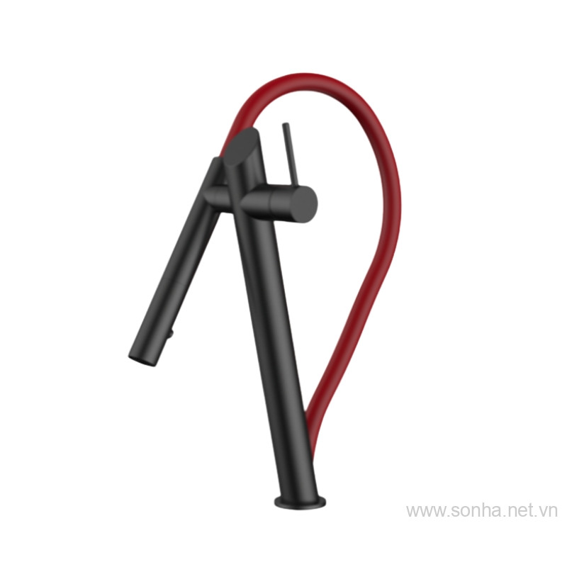 Vòi rửa bát nóng lạnh inox, cần cứng, vòi rút đầu tròn Moonton MT620DH RED màu mạ crom