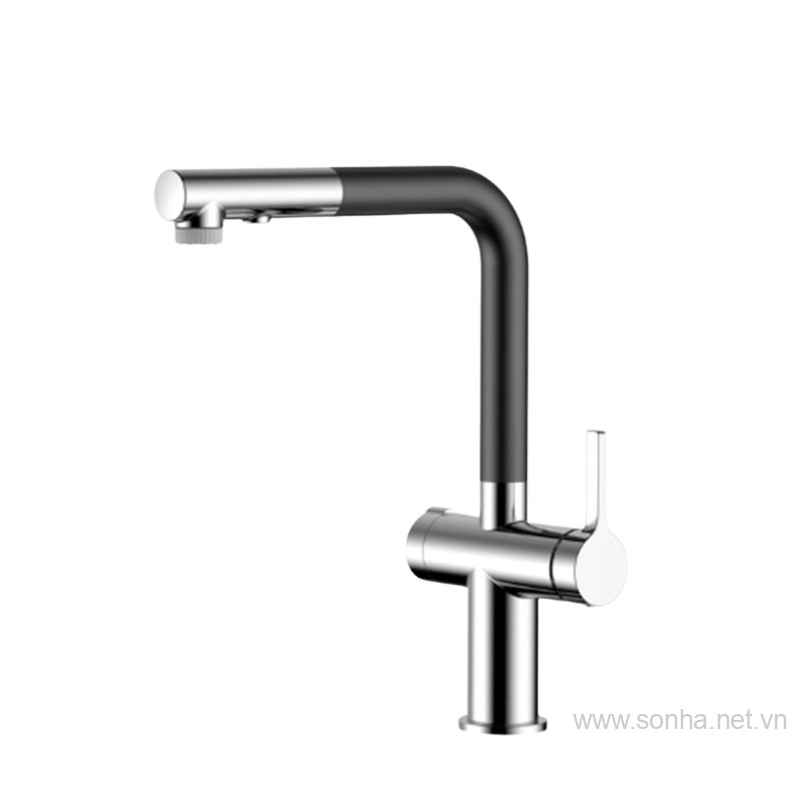 Vòi rửa bát nóng lạnh inox Moonton MT630HC màu đen & crom