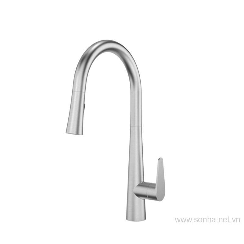 Vòi rửa bát nóng lạnh inox, cần cứng Moonton MT628QS màu xám xước