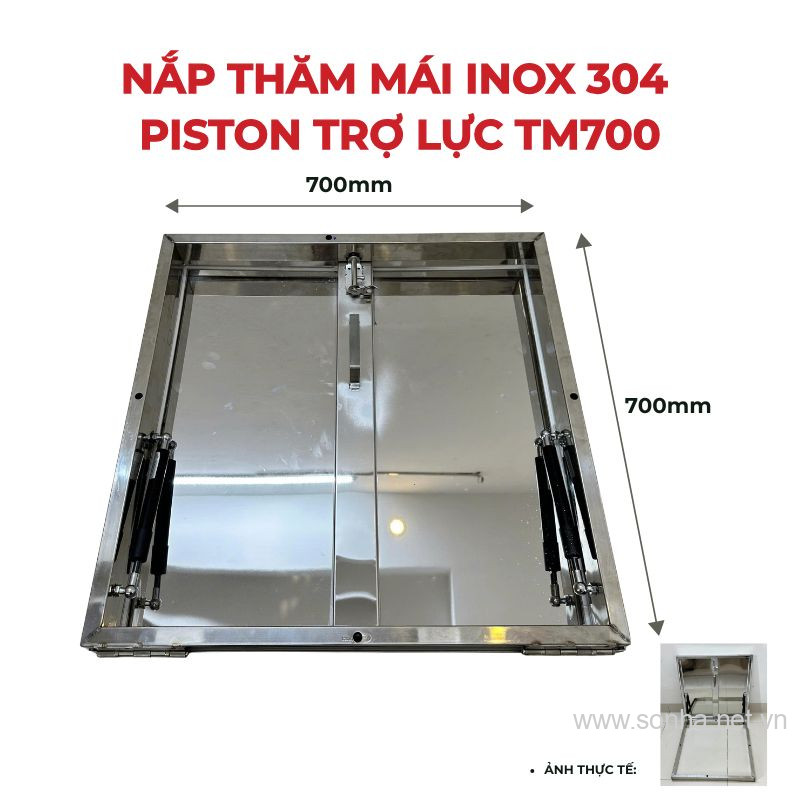 Nắp thăm mái inox 304 piston trợ lực TM700 (Kích thước 700x700)