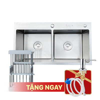  Chậu rửa bát KAGOL K8245-304 Cân hai hố cân inox 304 (820x450x240 mm)