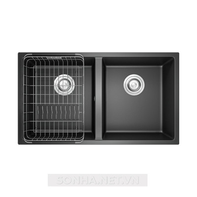  Chậu rửa bát 2 hố, đá Granite Konox Sink Veloci 760D Black (760x435x220mm)