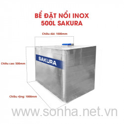  Bể Nước vuông đặt nổi inox Sakura 500L 