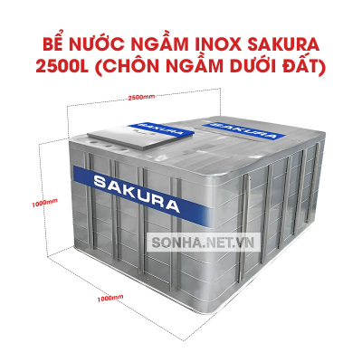  Bể Nước Ngầm Inox Sakura 2500L (Chôn Ngầm Dưới Đất)